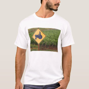 A yellow tractor crossing sign in the vineyard T-Shirt
