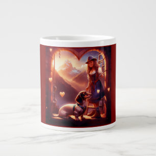 A Young Alpine Girl And Her Loving Dachshund Large Coffee Mug