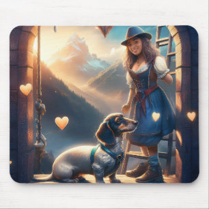 A Young Alpine Girl And Her Loving Dachshund Mouse Mat