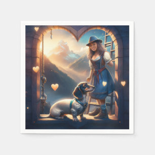 A Young Alpine Girl And Her Loving Dachshund Napkin