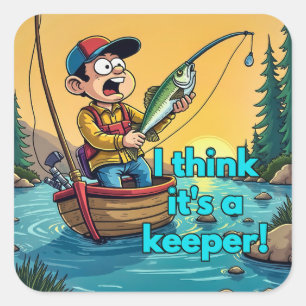 A Young Angler's Surprise Square Sticker