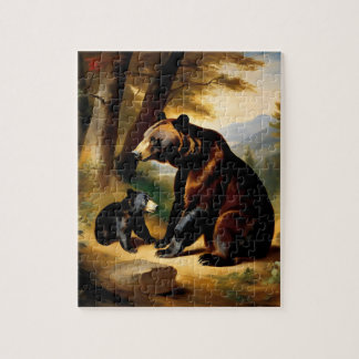 A Young bear Playing with its Mother Jigsaw Puzzle
