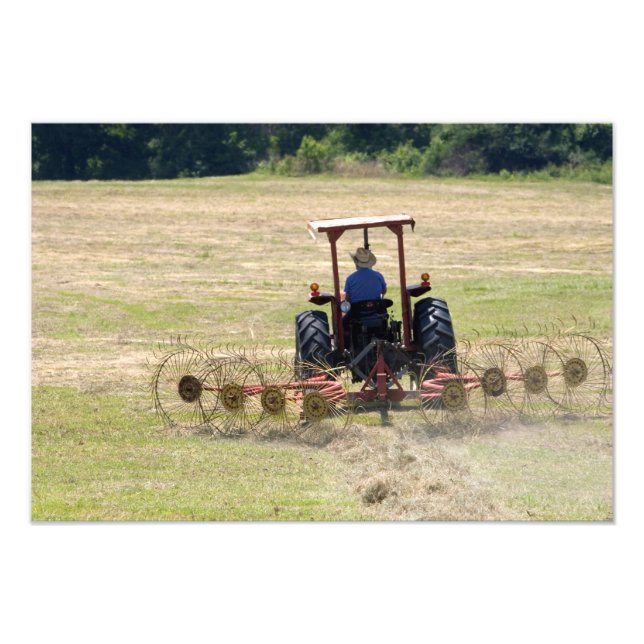 A young boy driving a tractor harvesting photo print (Front)