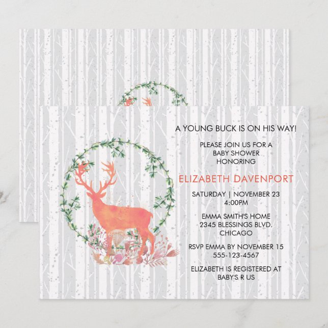 A Young Buck is on His Way Baby Shower Invitation (Front/Back)