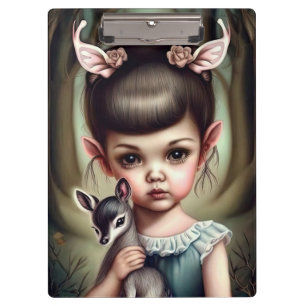 A young girl holding a deer clipboard