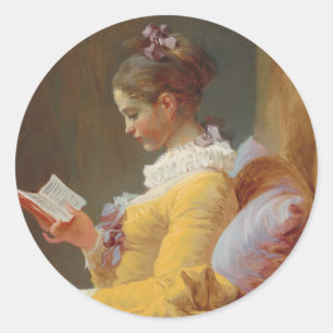 A Young Girl Reading, The Reader by J. Fragonard Classic Round Sticker
