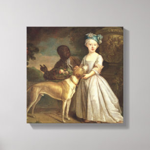 A Young Girl with a Dog and a Page, 1720-30 (oil o Canvas Print