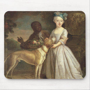 A Young Girl with a Dog and a Page, 1720-30 (oil o Mouse Mat