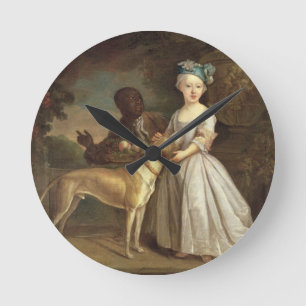 A Young Girl with a Dog and a Page, 1720-30 (oil o Round Clock