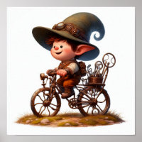 A Young Happy Child Riding a Steampunk Bicycle