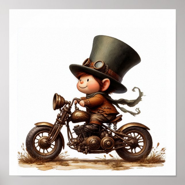 A Young Happy Child Riding a Steampunk Motorbike Poster (Front)