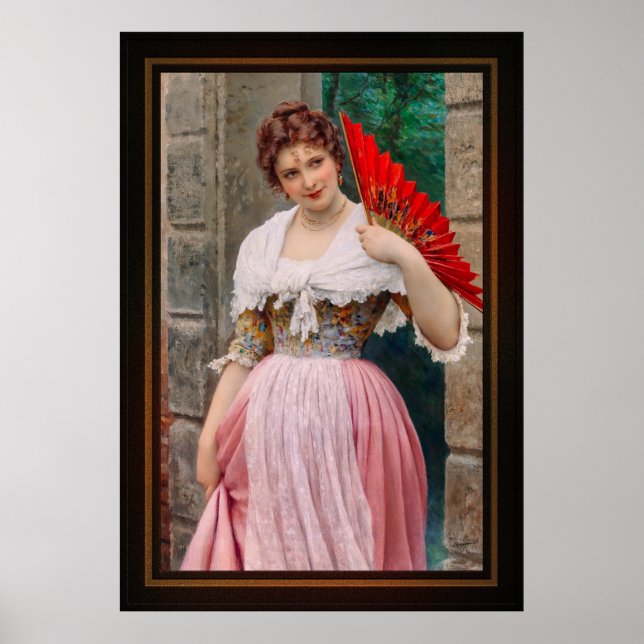 A Young Lady with a Red Fan by Eugen von Blaas Poster (Front)