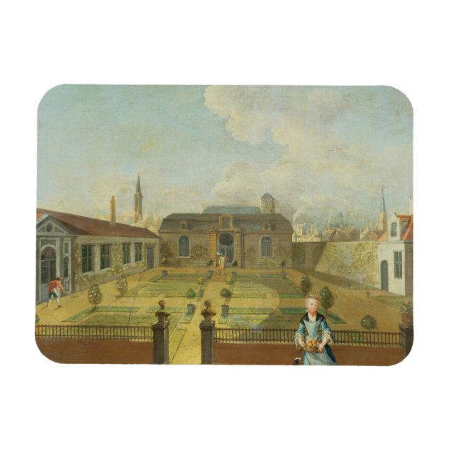 A Young Lady with her Dog in front of a Garden (se Magnet (Horizontal)