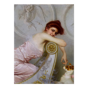 A Young Lady With Her Puppy by Vittorio Corcos Poster