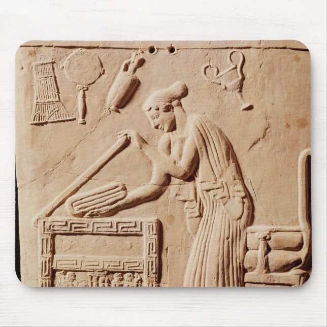 A young woman arranging her clothes in a mouse mat (Front)