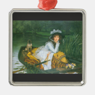 A young woman in a boat by James Tissot Metal Tree Decoration