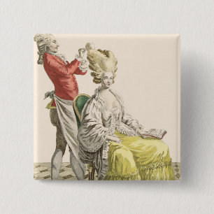 A Young Woman in a Peignoir with her Hairdresser, 15 Cm Square Badge