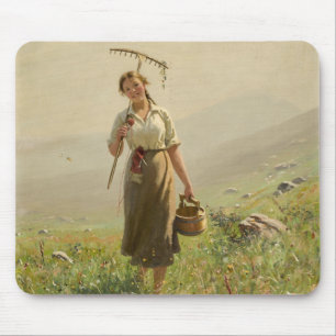 A young woman in the meadow by Hans Dahl Mouse Mat