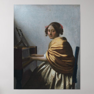 A Young Woman Seated at the Virginals by Vermeer - Poster