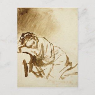 A Young Woman Sleeping  c.1654 Postcard