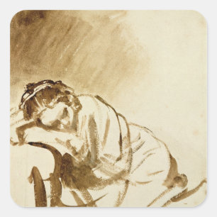 A Young Woman Sleeping c.1654 Square Sticker