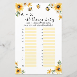 A-Z all things baby shower game