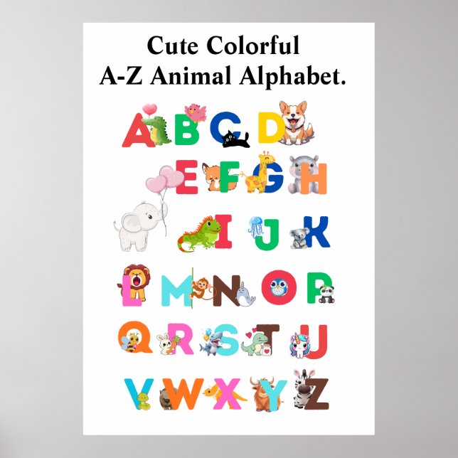 A-Z Animal Alphabet– Cute Colourful ABC Poster (Front)