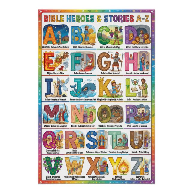 A-Z Bible Heroes and Stories Alphabet Poster (Front)