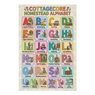 A-Z Cottagecore Alphabet Poster