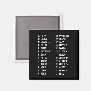 A-Z Flight Code Two-Column Phonetic Alphabet Black Magnet