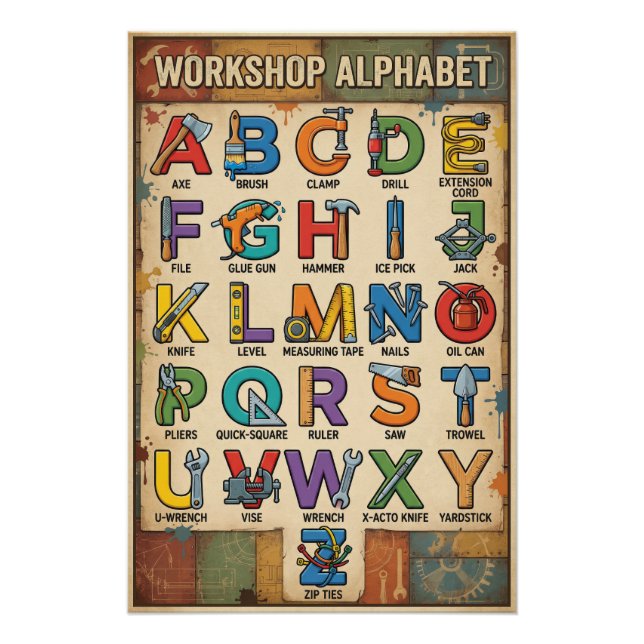 A - Z Hand Tools Alphabet Poster (Front)