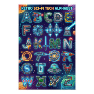 A-Z Retro Scifi Alphabet Poster