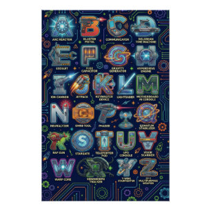 A-Z Sci-fi Alphabet Poster