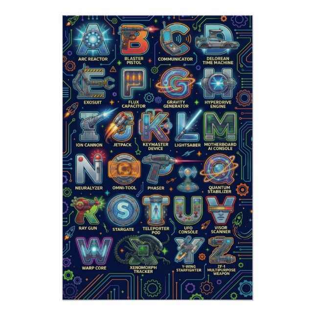 A-Z Sci-fi Alphabet Poster (Front)