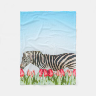 A Zebra Among the Tulips Fleece Blanket