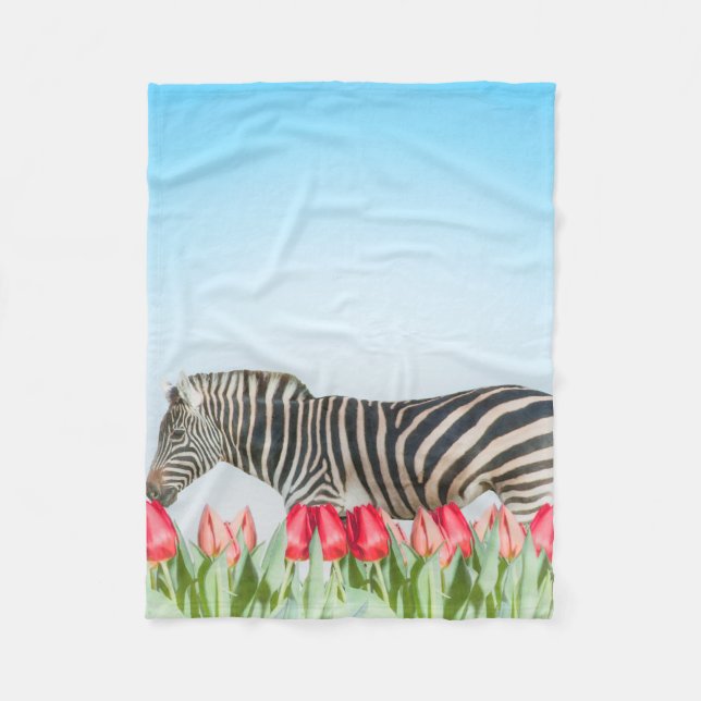 A Zebra Among the Tulips Fleece Blanket (Front)