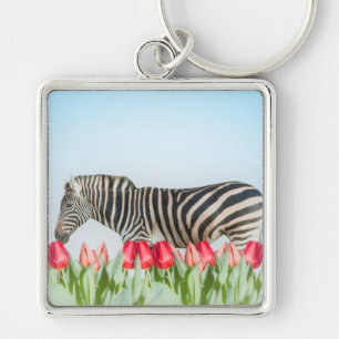 A Zebra Among the Tulips Key Ring