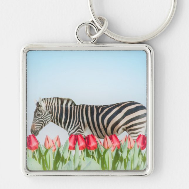 A Zebra Among the Tulips Key Ring (Front)