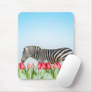 A Zebra Among the Tulips Mouse Mat