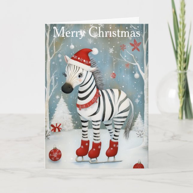 A Zebra Ice Skating Holiday Card (Front)