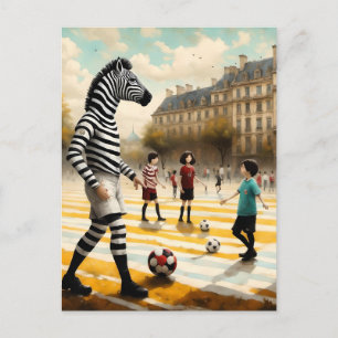 A Zebra referee in a soccer game Postcard