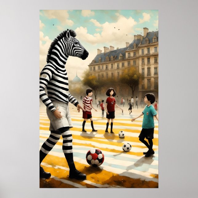 A Zebra referee in a soccer game Poster (Front)