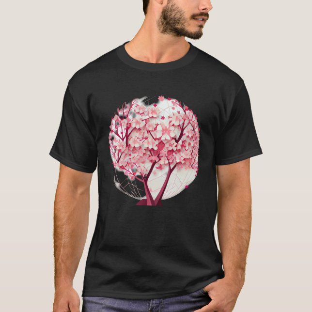 A Zen Like Atmosphere with a Cherry Blossom Sphere T-Shirt (Front)