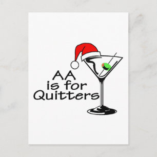 AA Is For Quitters Christmas Martini Holiday Postcard