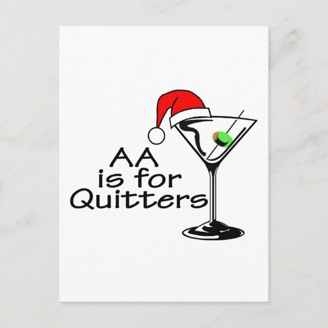 AA Is For Quitters Christmas Martini Holiday Postcard (Front)