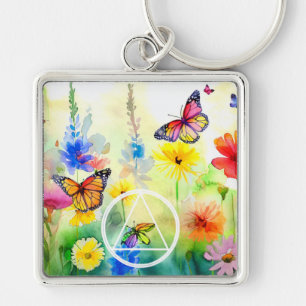 AA Symbol Butterflies and Flowers Recovery Key Ring