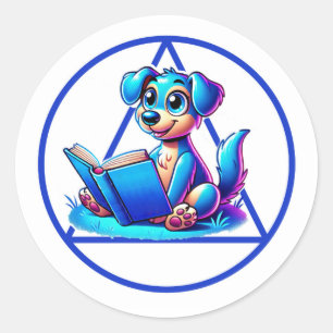 AA Symbol Puppy Reading Big Book Recovery Classic Round Sticker