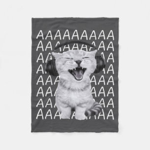 Aaaa Screaming Cat Meme Wearing Headphones Cat Int Fleece Blanket
