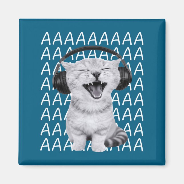 Aaaa Screaming Cat Meme Wearing Headphones Cat Int Magnet (Front)