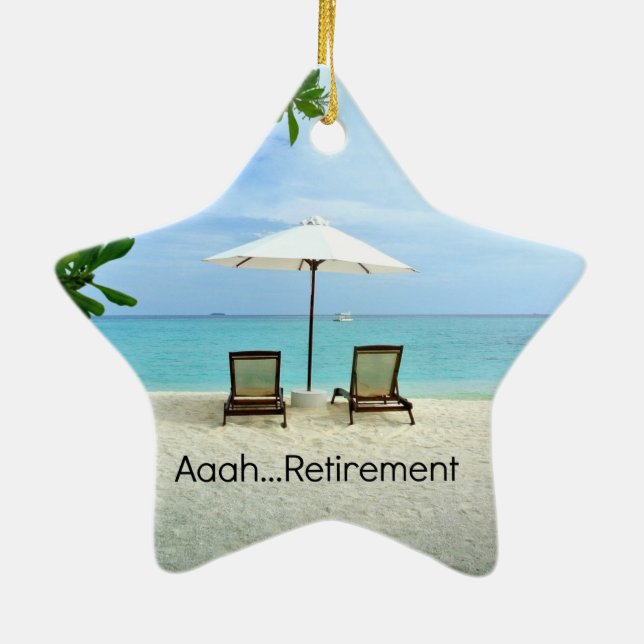 Aaah...retirement, Relaxing at the Beach Ceramic Tree Decoration (Back)